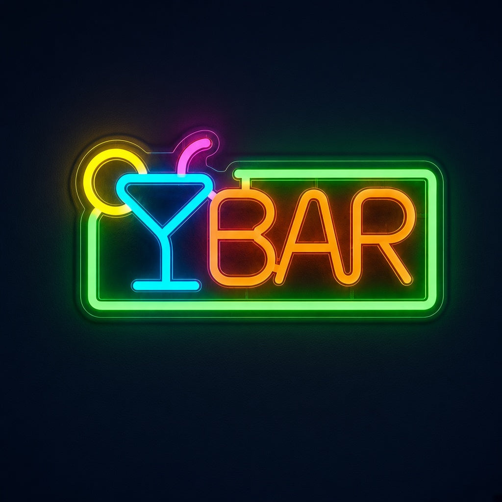 Bar with Cocktail Glass and Frame LED Neon Sign