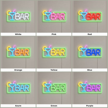 Bar with Cocktail Glass and Frame LED Neon Sign
