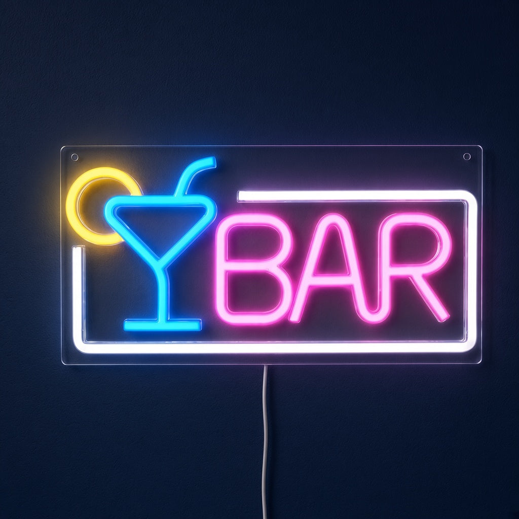 Bar with Cocktail Glass and Frame LED Neon Sign