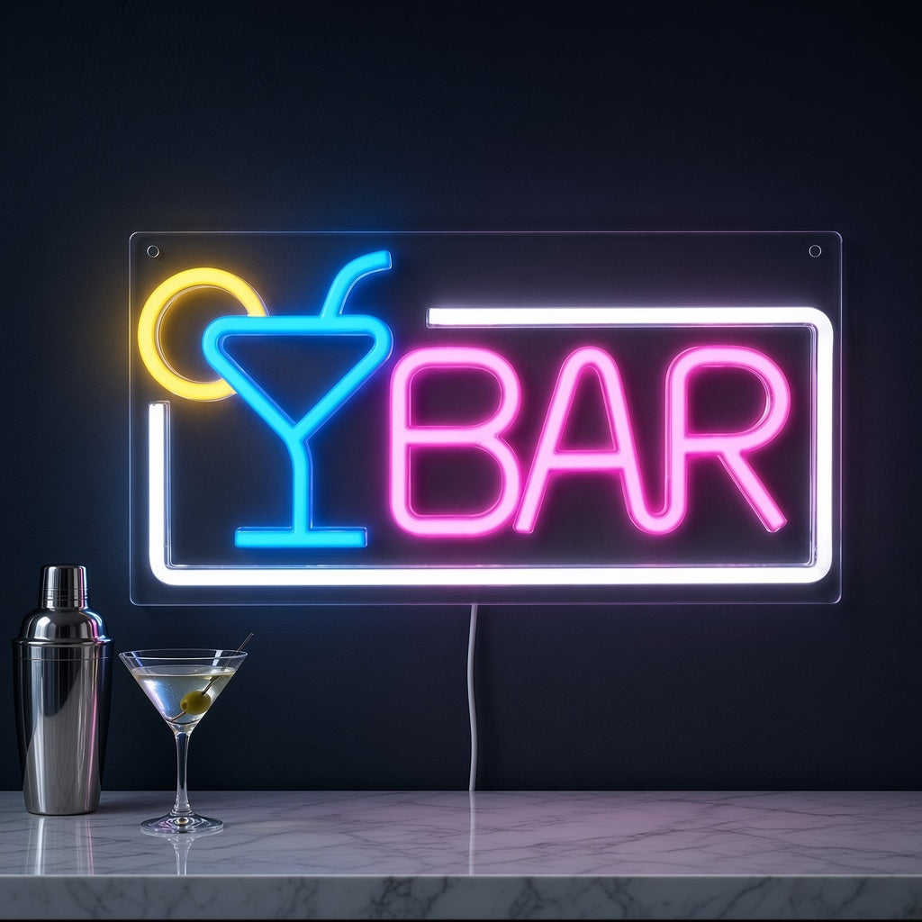 Bar with Cocktail Glass and Frame LED Neon Sign