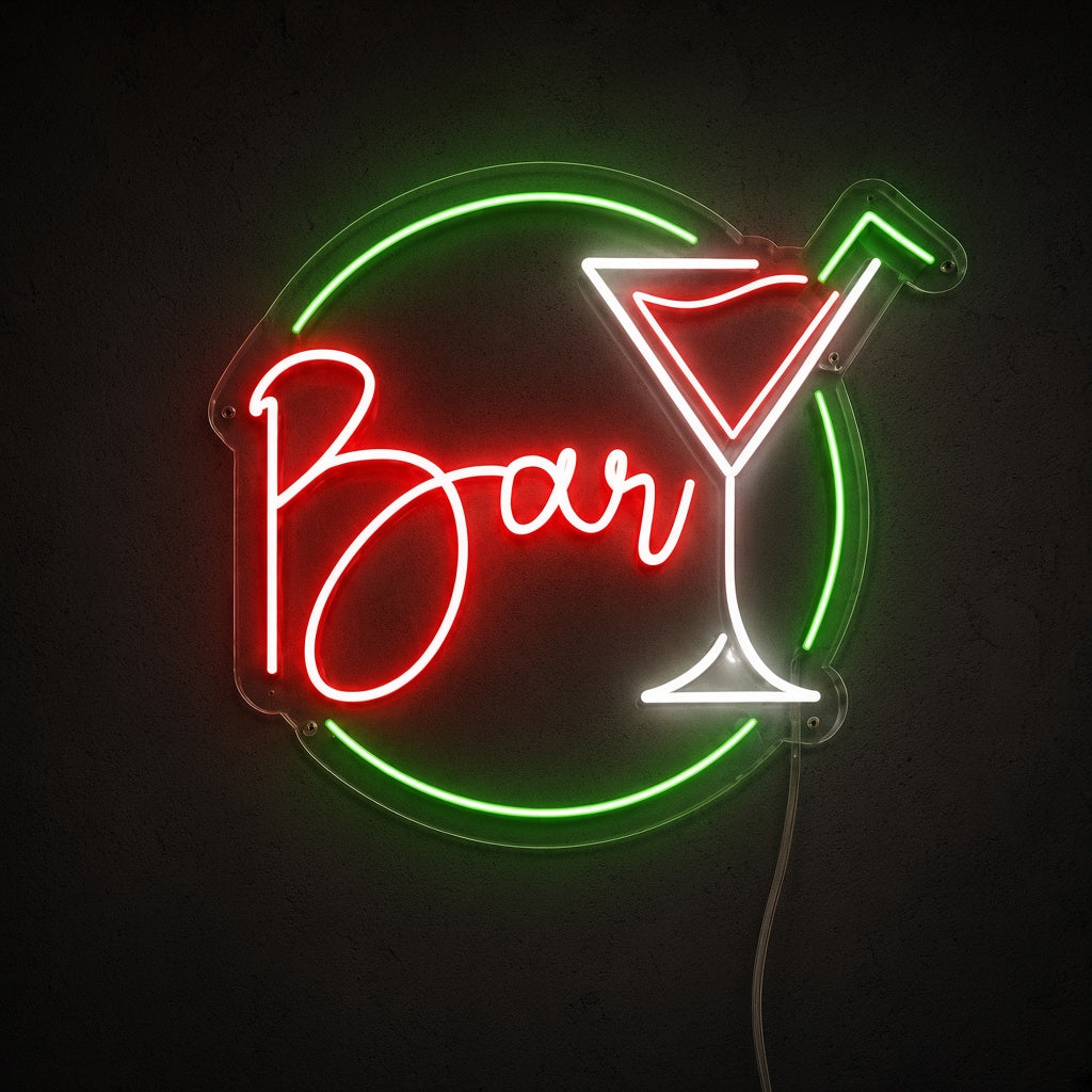 Bar with Martini Glass and Ring LED Neon Sign