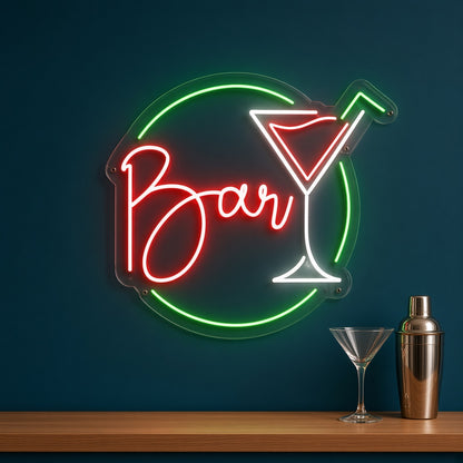 Bar with Martini Glass and Ring LED Neon Sign
