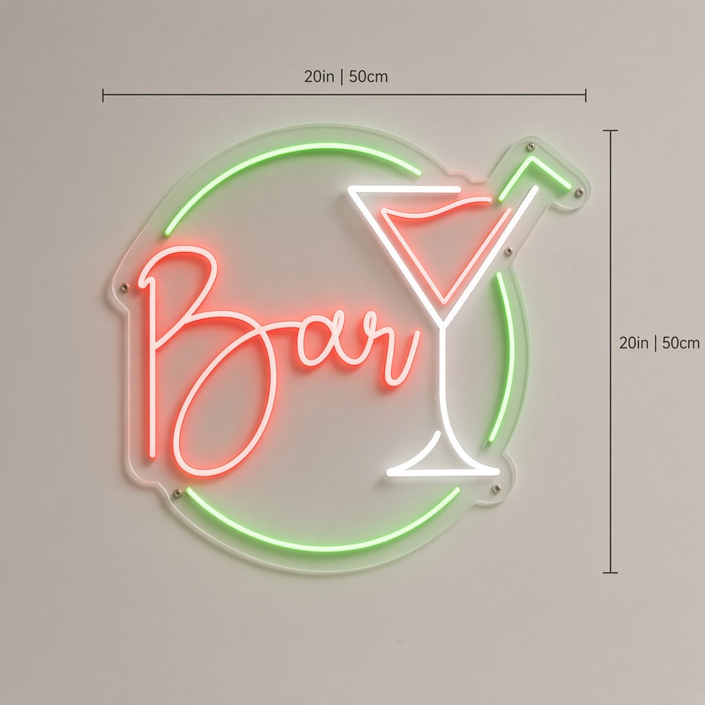 Bar with Martini Glass and Ring LED Neon Sign