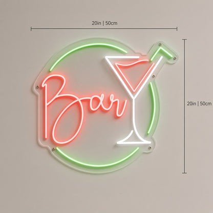 Bar with Martini Glass and Ring LED Neon Sign