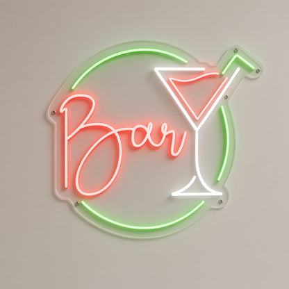 Bar with Martini Glass and Ring LED Neon Sign