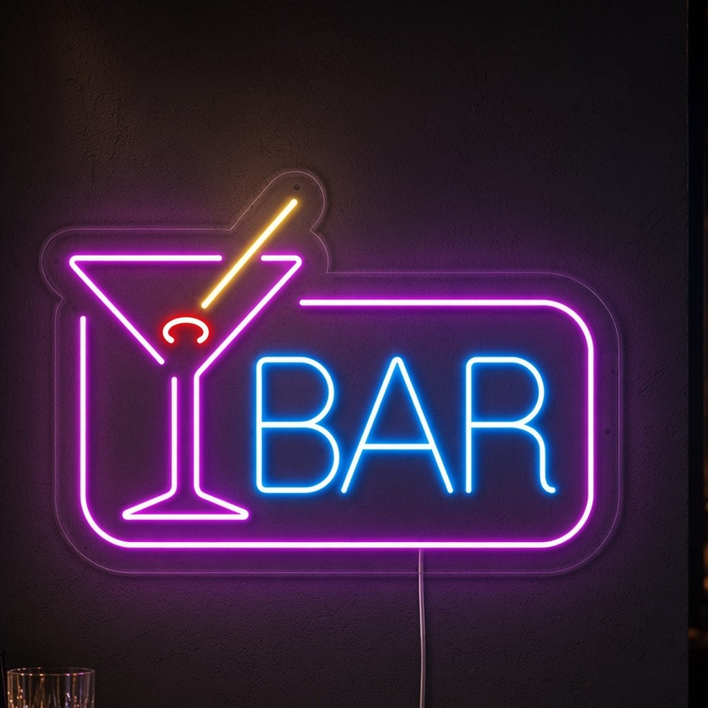 Bar with Martini Glass and Frame LED Neon Sign