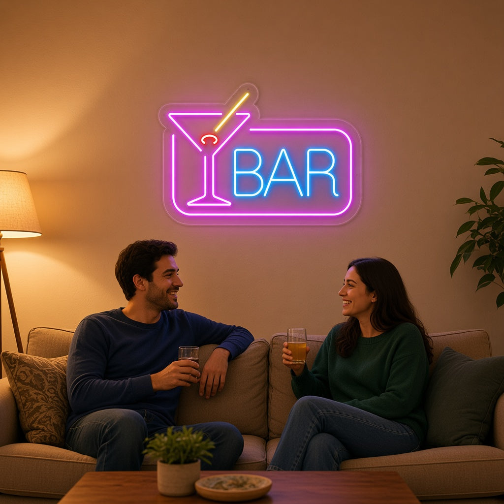 Bar with Martini Glass and Frame LED Neon Sign