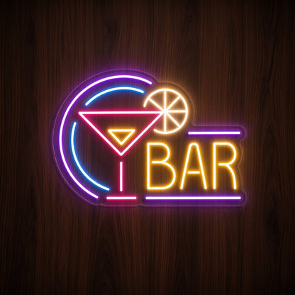 Bar with Martini Glass and Ring LED Neon Sign