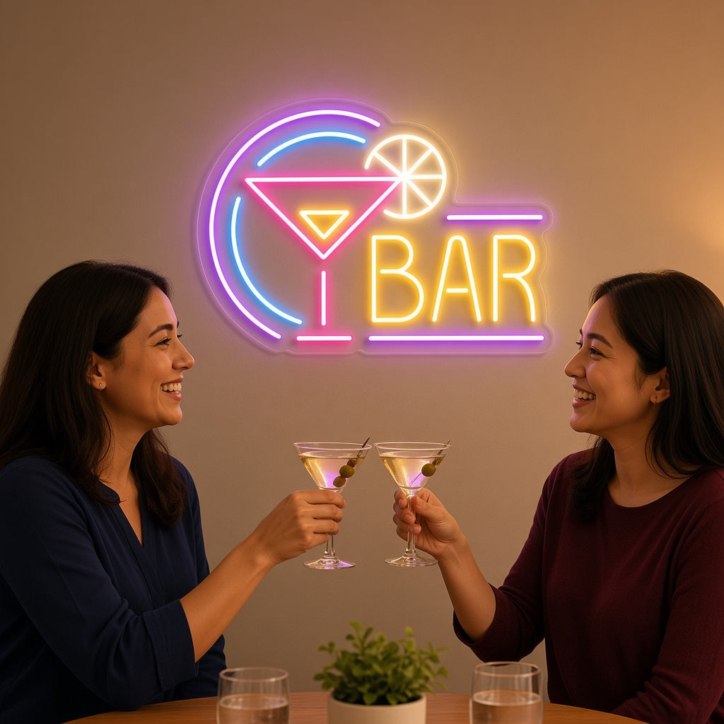 Bar with Martini Glass and Ring LED Neon Sign