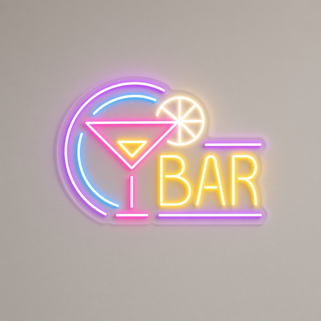 Bar with Martini Glass and Ring LED Neon Sign