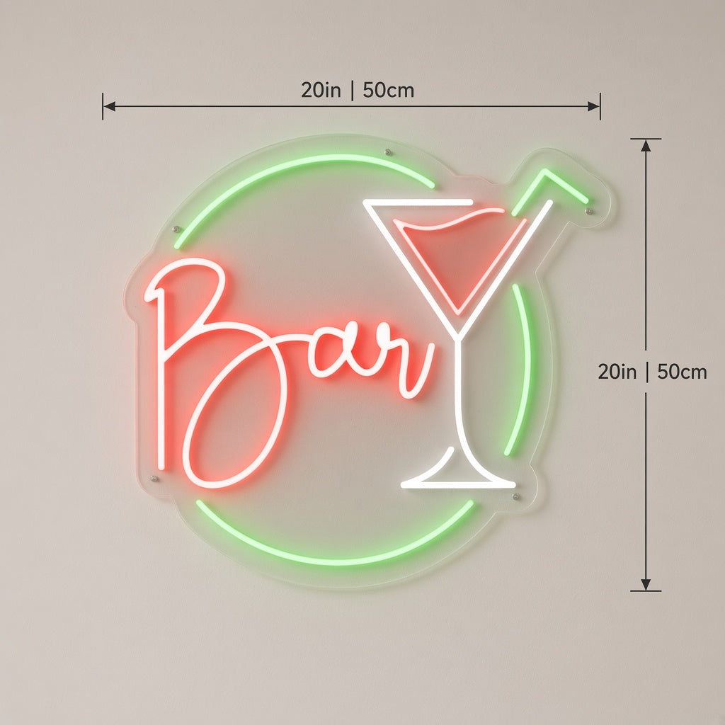 Bar with Martini Glass in a Circle LED Neon Sign
