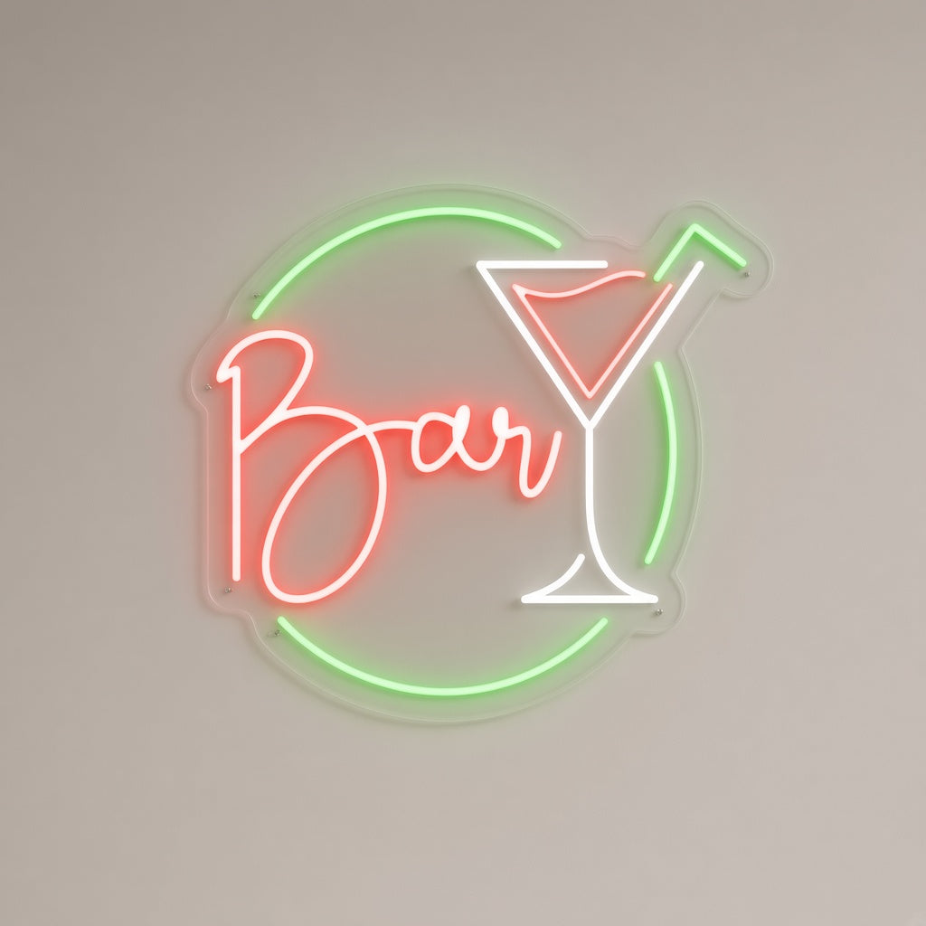 Bar with Martini Glass in a Circle LED Neon Sign