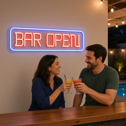 Bar Open with Frame LED Neon Sign