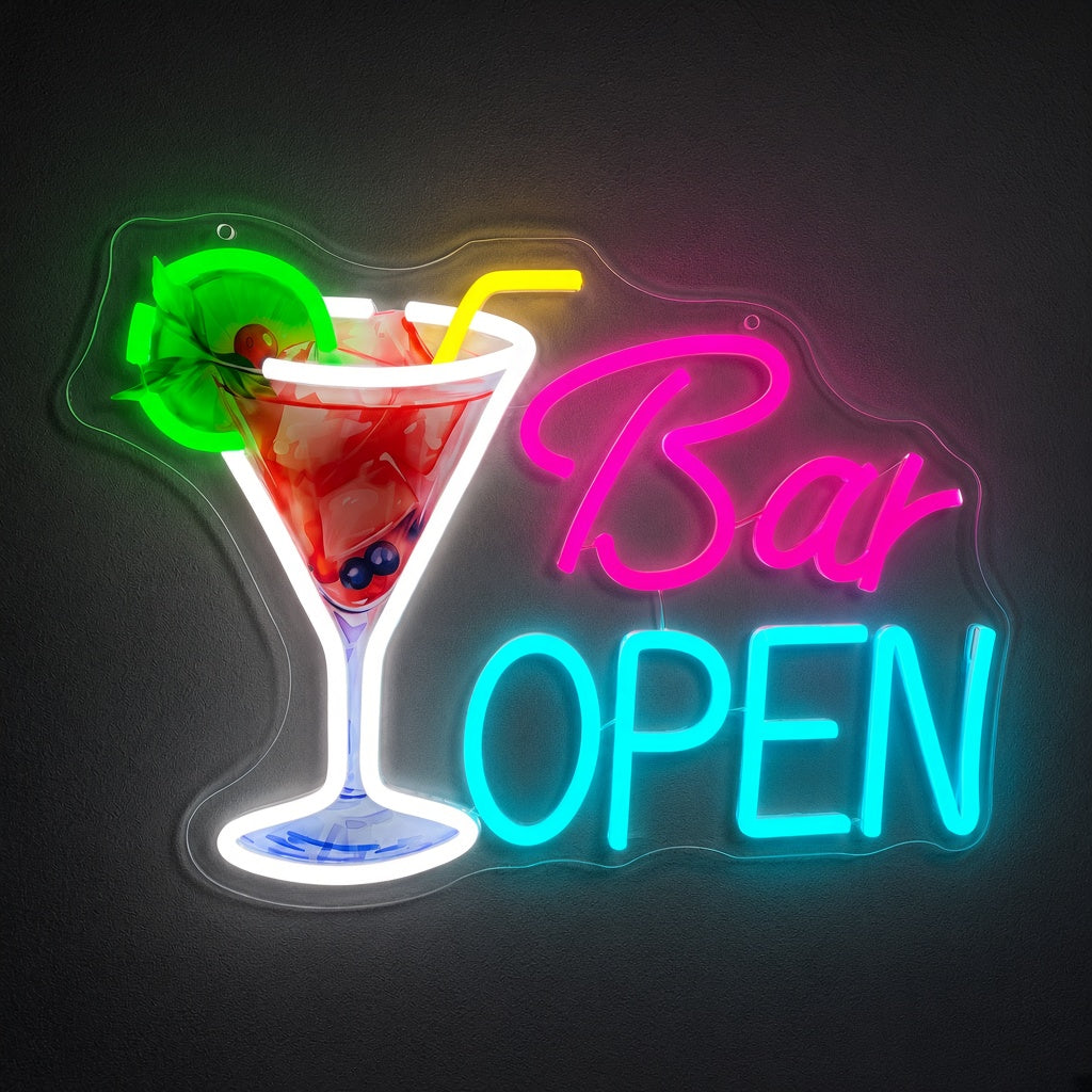 Bar Open with Cocktail Glass LED Neon Sign