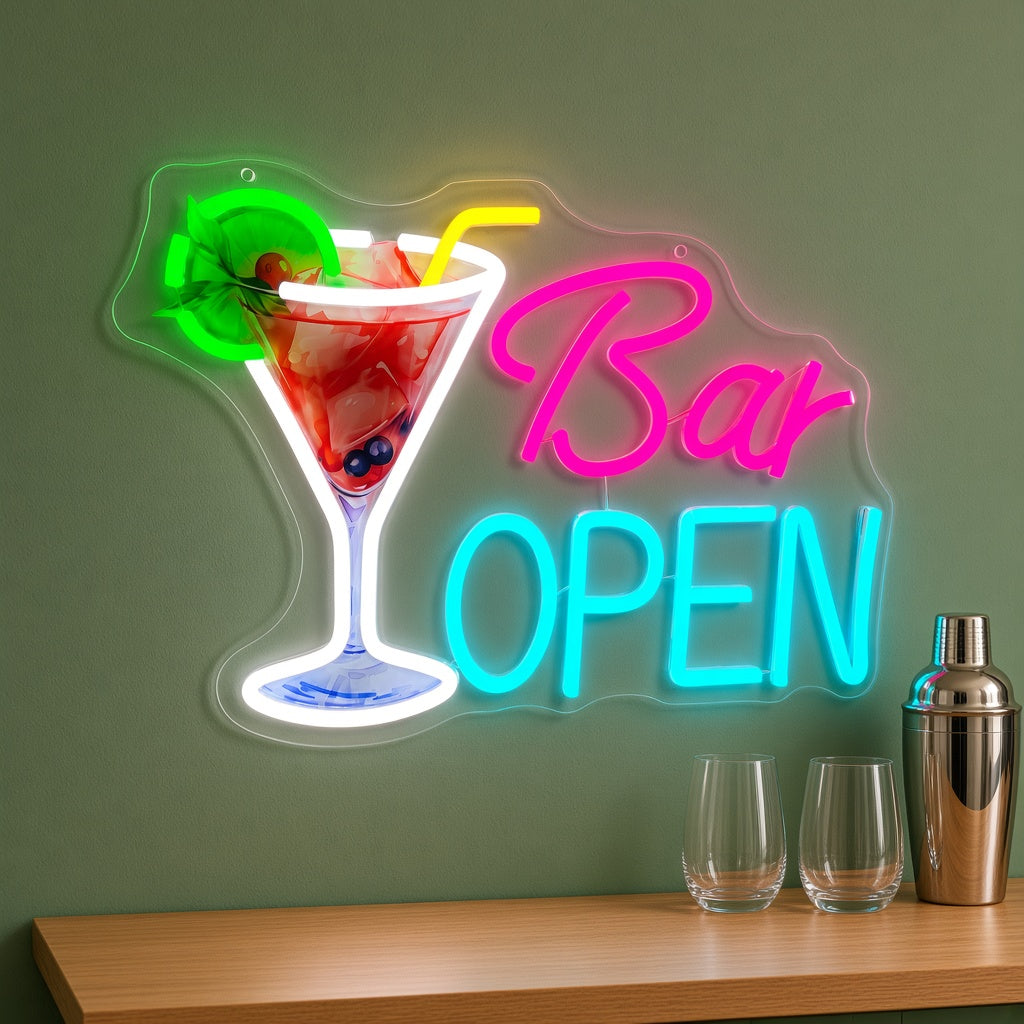 Bar Open with Cocktail Glass LED Neon Sign