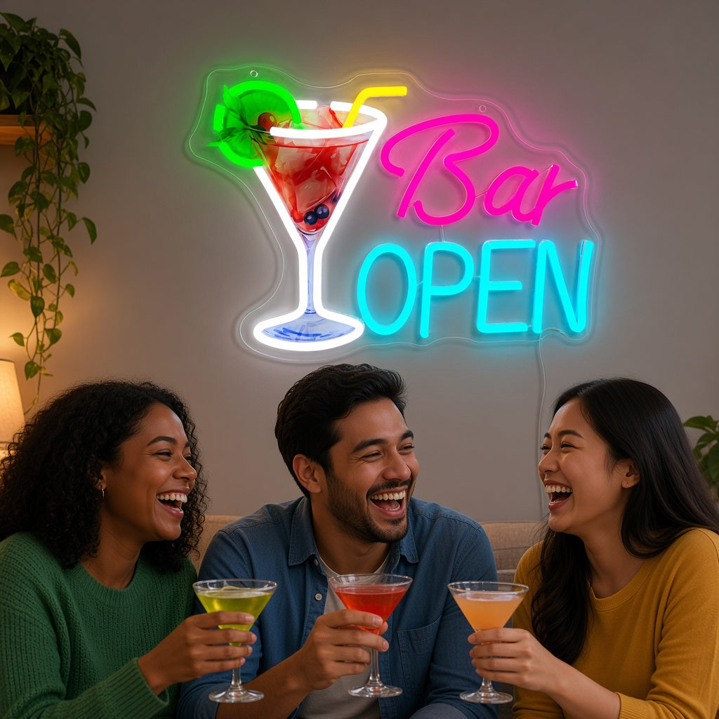 Bar Open with Cocktail Glass LED Neon Sign
