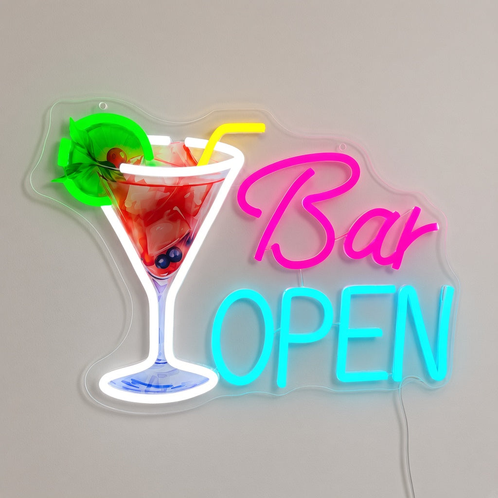 Bar Open with Cocktail Glass LED Neon Sign