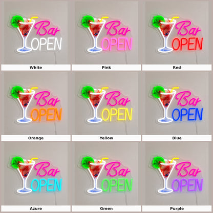 Bar Open with Cocktail Glass LED Neon Sign