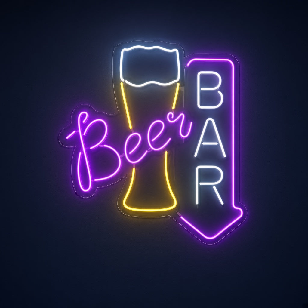 Beer Bar with Arrow LED Neon Sign