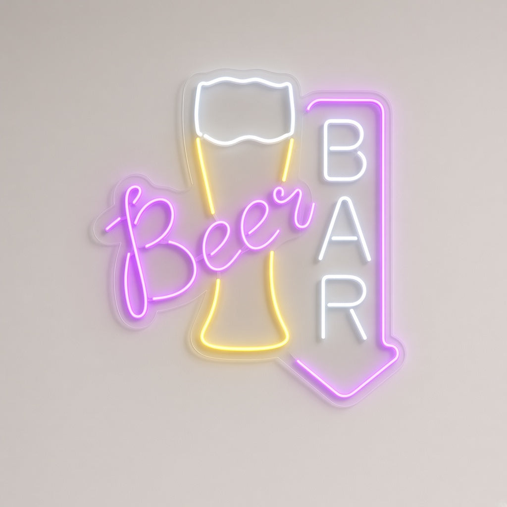 Beer Bar with Arrow LED Neon Sign