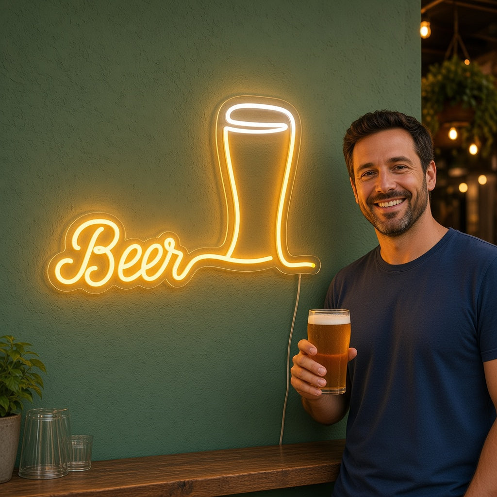 Beer with Pint Glass LED Neon Sign