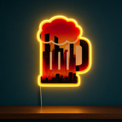 Beer Mug with City Skyline Print LED Neon Sign