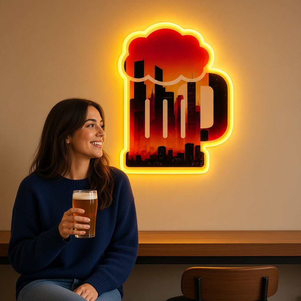 Beer Monogram Beer Mug with City Skyline Print LED Neon Sign - Shineneon