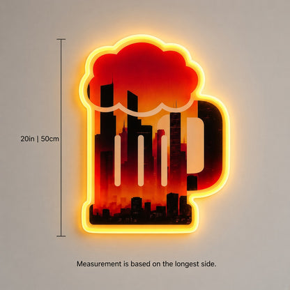 Beer Mug with City Skyline Print LED Neon Sign