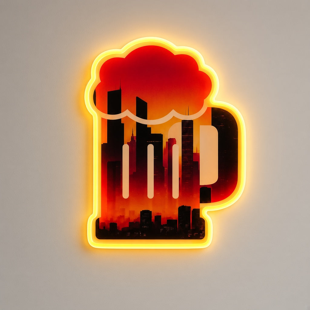 Beer Mug with City Skyline Print LED Neon Sign - Shineneon
