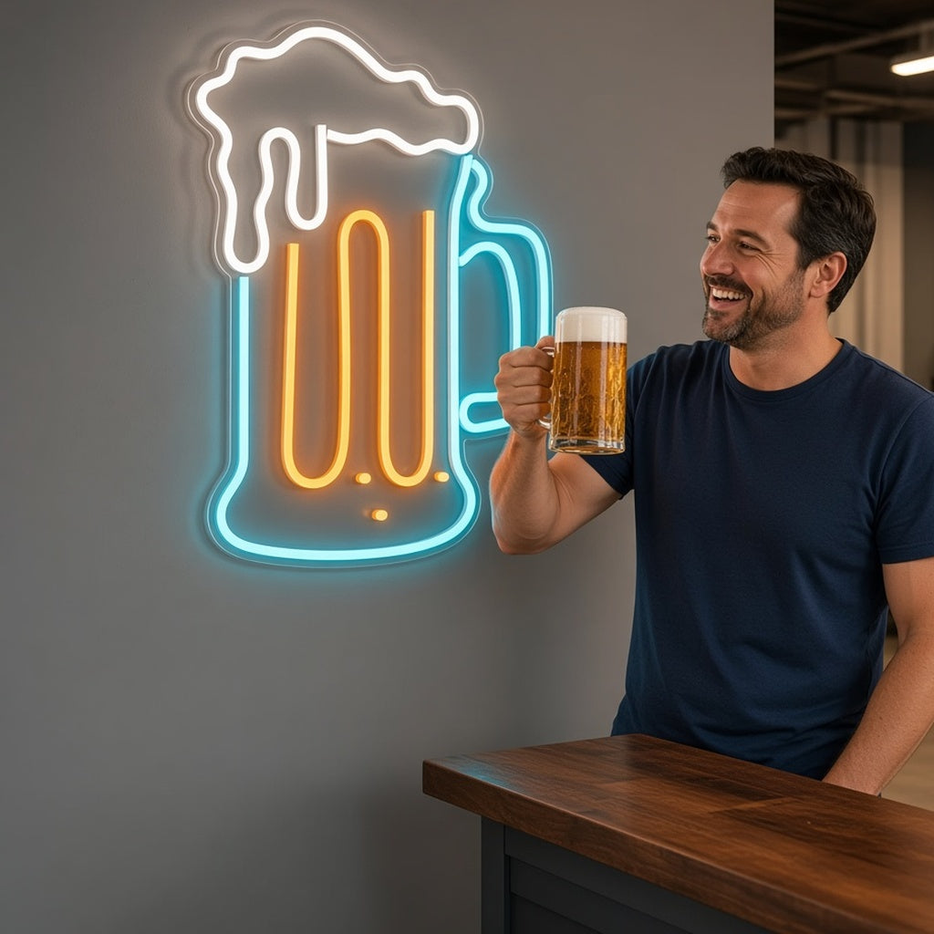 Beer Mug with Outline LED Neon Sign