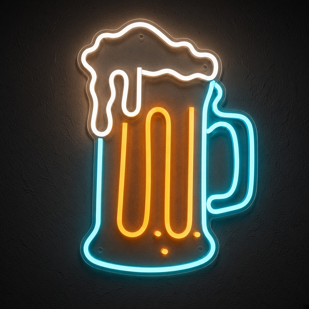 Beer Mug with Outline LED Neon Sign