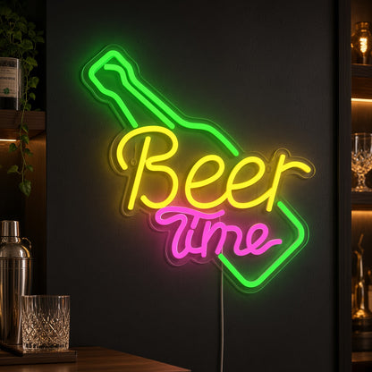 Beer Time with Beer Bottle LED Neon Sign