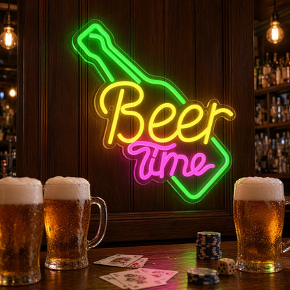 Beer Time with Beer Bottle LED Neon Sign