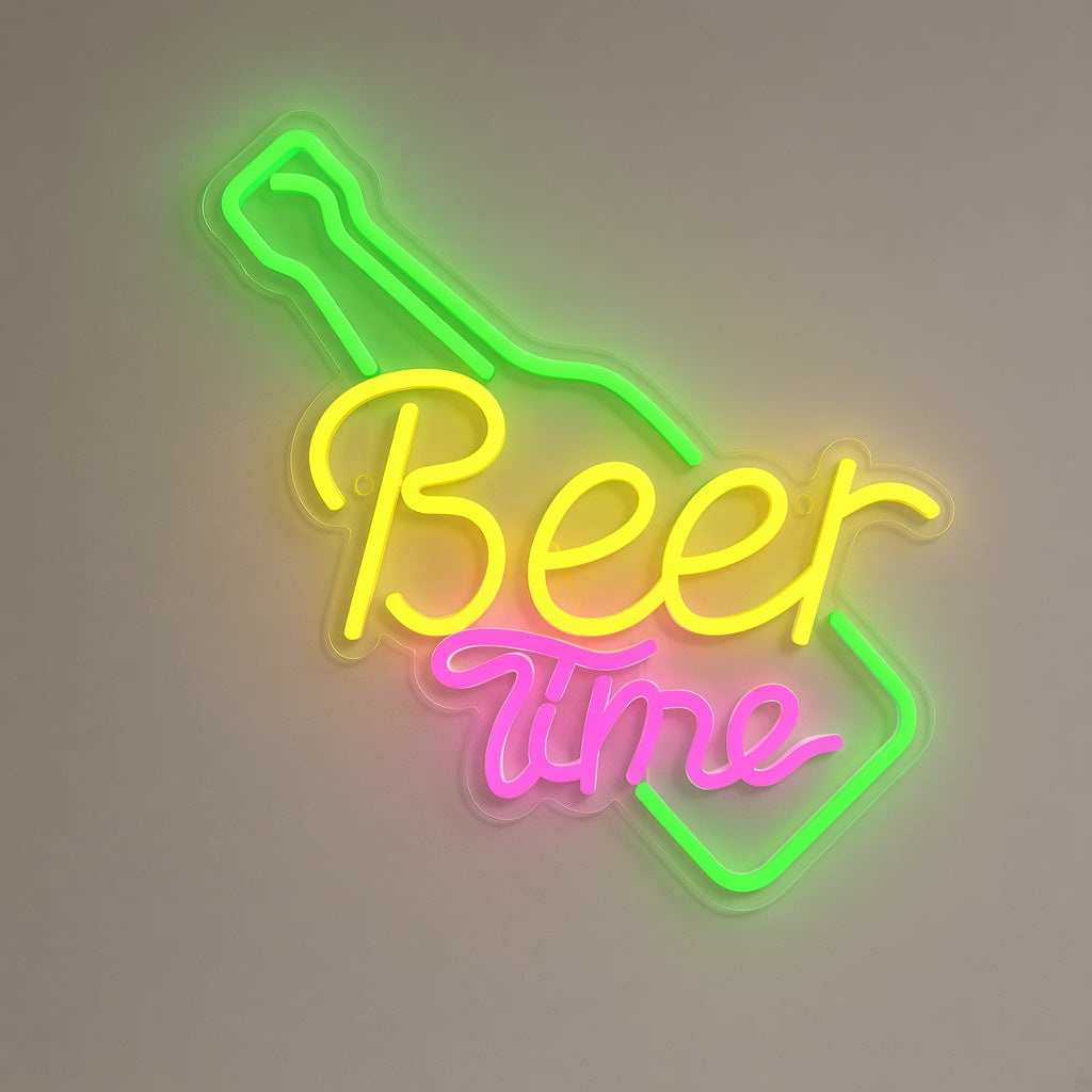 Beer Time with Beer Bottle LED Neon Sign
