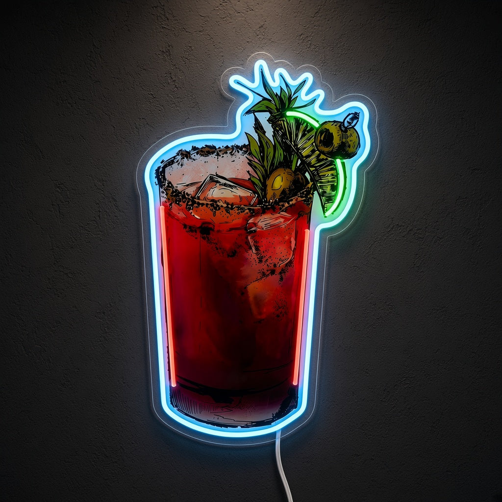 Bloody Mary Cocktail Glass with Olive LED Neon Sign