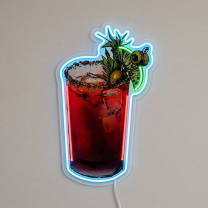 Bloody Mary Cocktail Glass with Olive LED Neon Sign