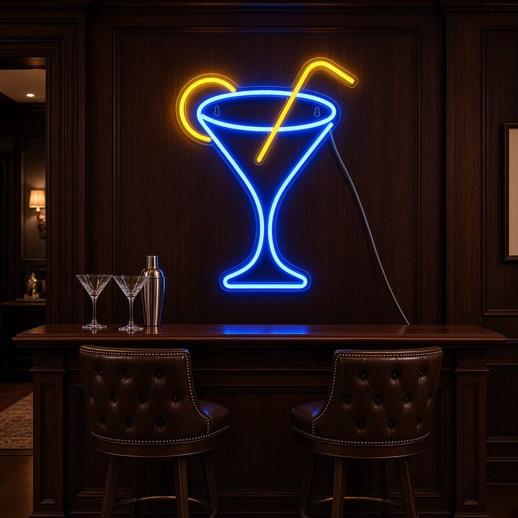 Martini Glass with Lemon and Straw LED Neon Sign