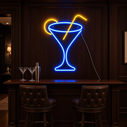 Martini Glass with Lemon and Straw LED Neon Sign
