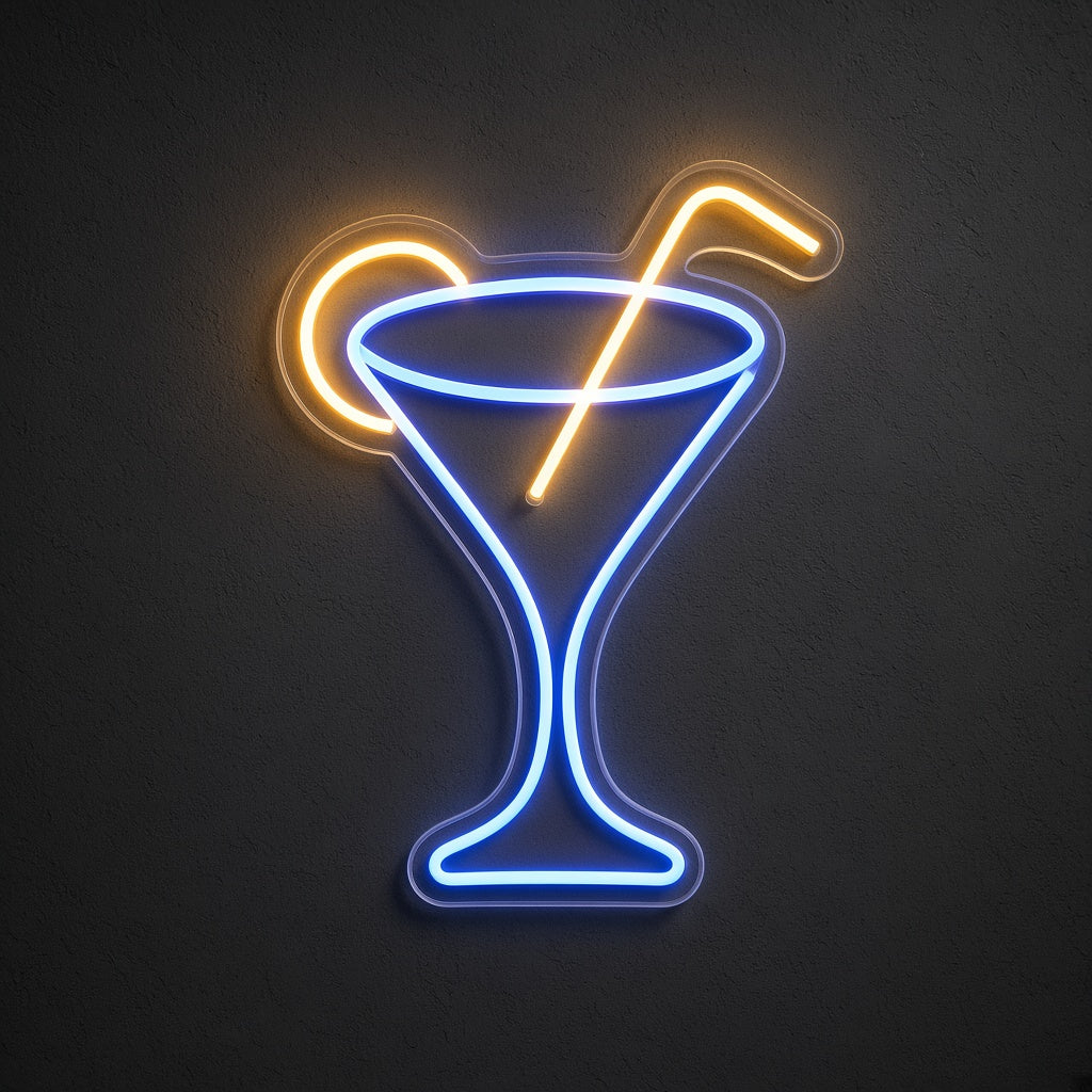 Martini Glass with Lemon Slice and Straw LED Neon Sign
