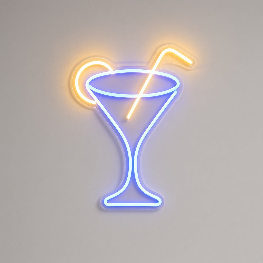 Martini Glass with Lemon Slice and Straw LED Neon Sign