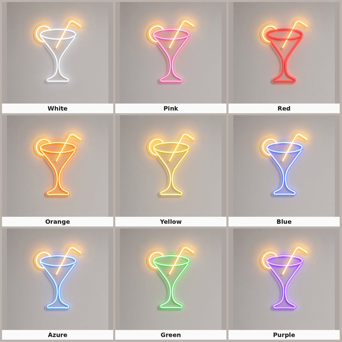 Martini Glass with Lemon Slice and Straw LED Neon Sign