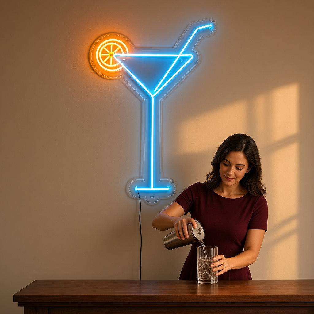 Martini Glass with Orange Slice LED Neon Sign