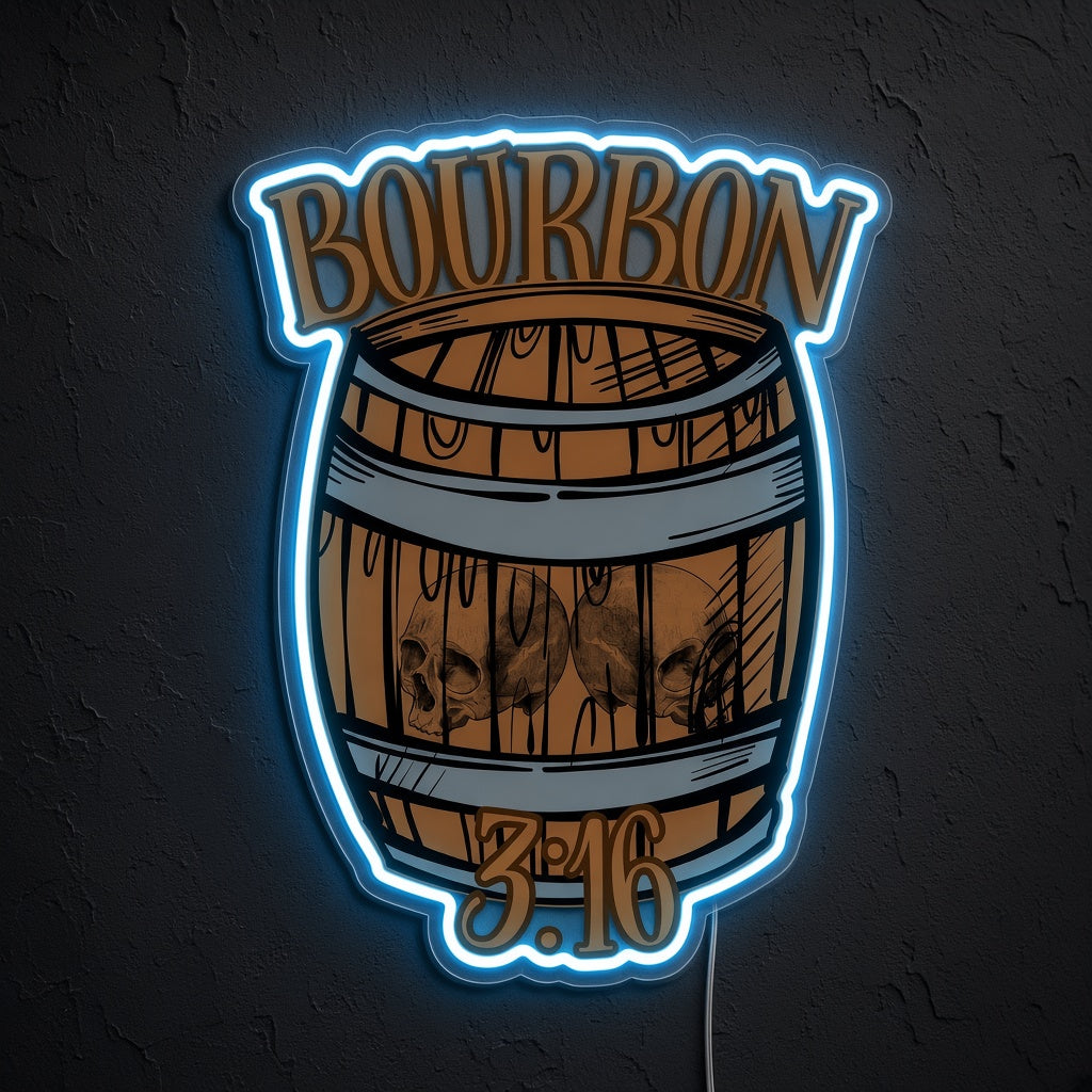 Bourbon 3:16 Whiskey Barrel LED Neon Sign