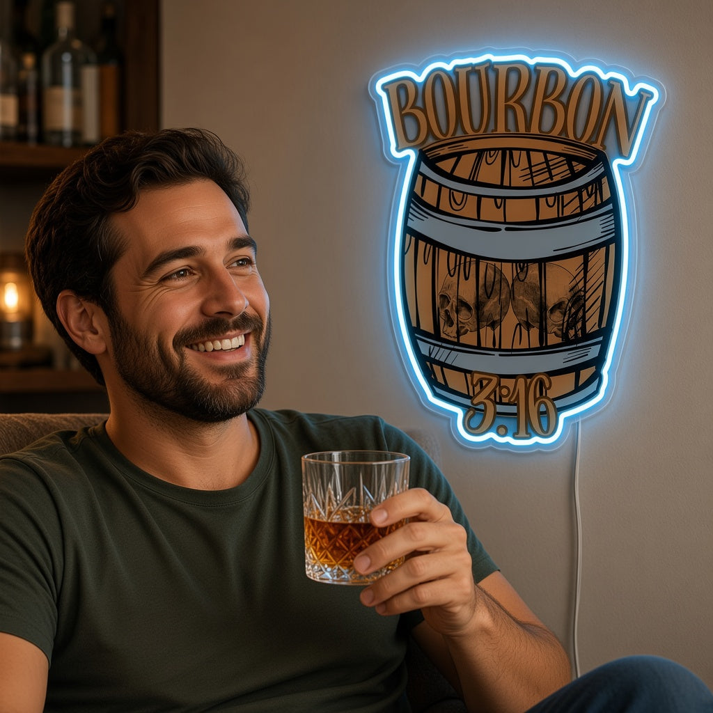 Bourbon 3:16 Whiskey Barrel LED Neon Sign