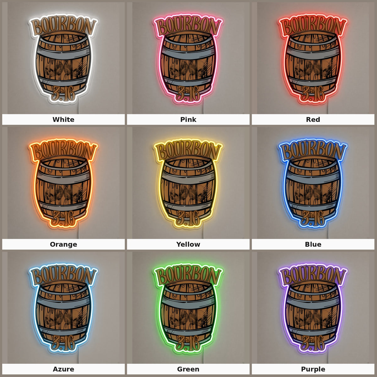 Bourbon 3:16 Whiskey Barrel LED Neon Sign