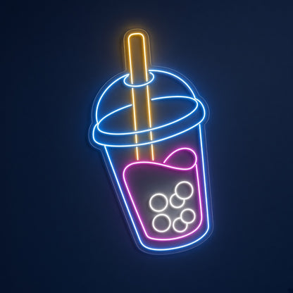 Bubble Tea Cup with Boba Pearls LED Neon Sign
