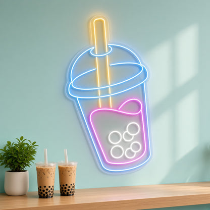 Bubble Tea Cup with Boba Pearls LED Neon Sign