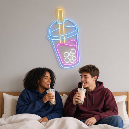 Bubble Tea Cup with Boba Pearls LED Neon Sign
