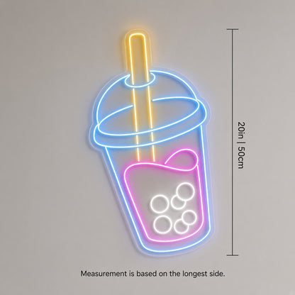 Bubble Tea Cup with Boba Pearls LED Neon Sign