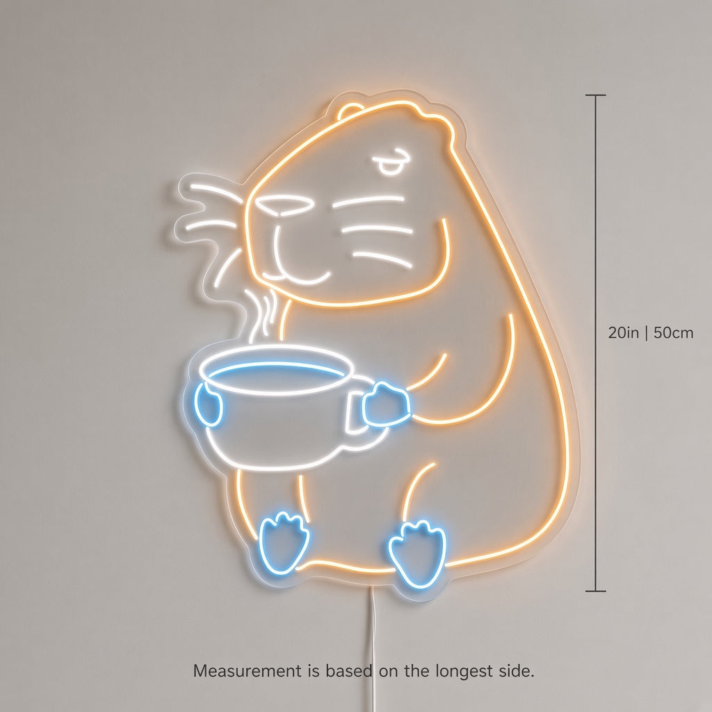 Capybara Holding Coffee Cup LED Neon Sign